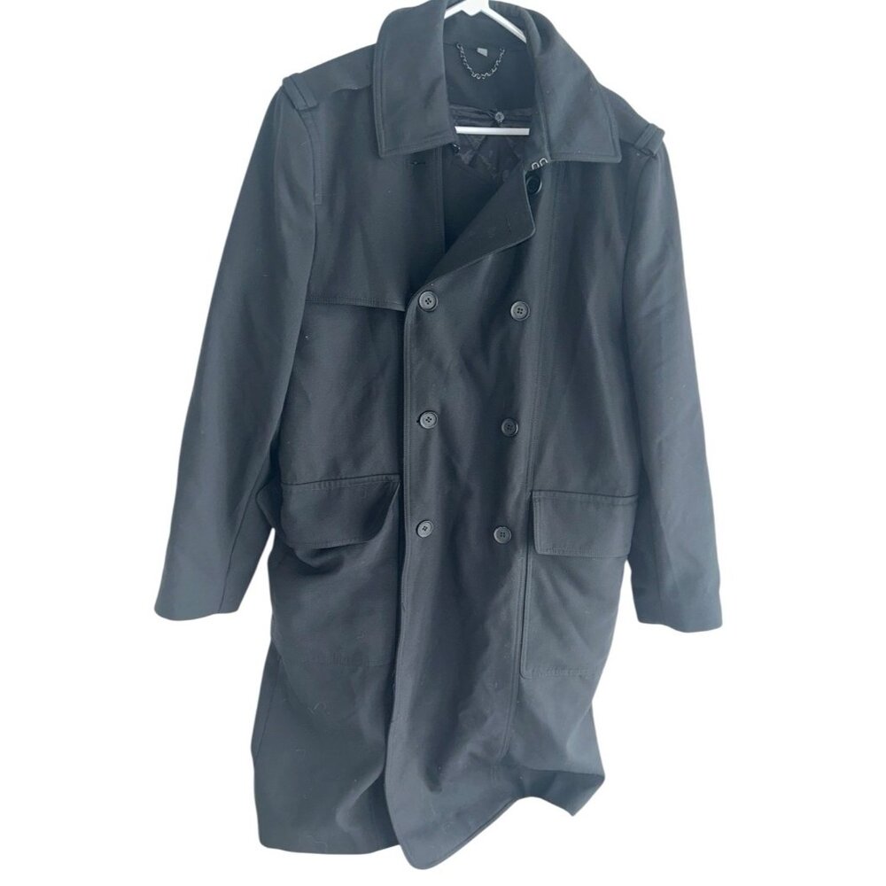 American Airlines Mens Double Breasted Trench Coat Sz M Black Thinsulate Liner